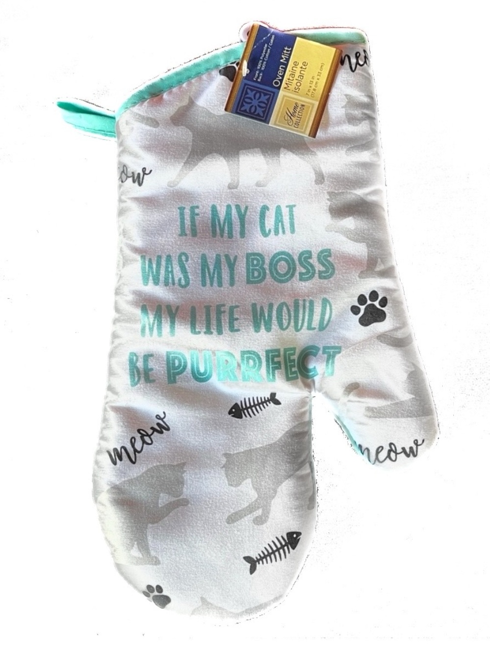 😺 If My Cat Was My Boss Aqua Oven Mitt NWT😺🐾Home Collection